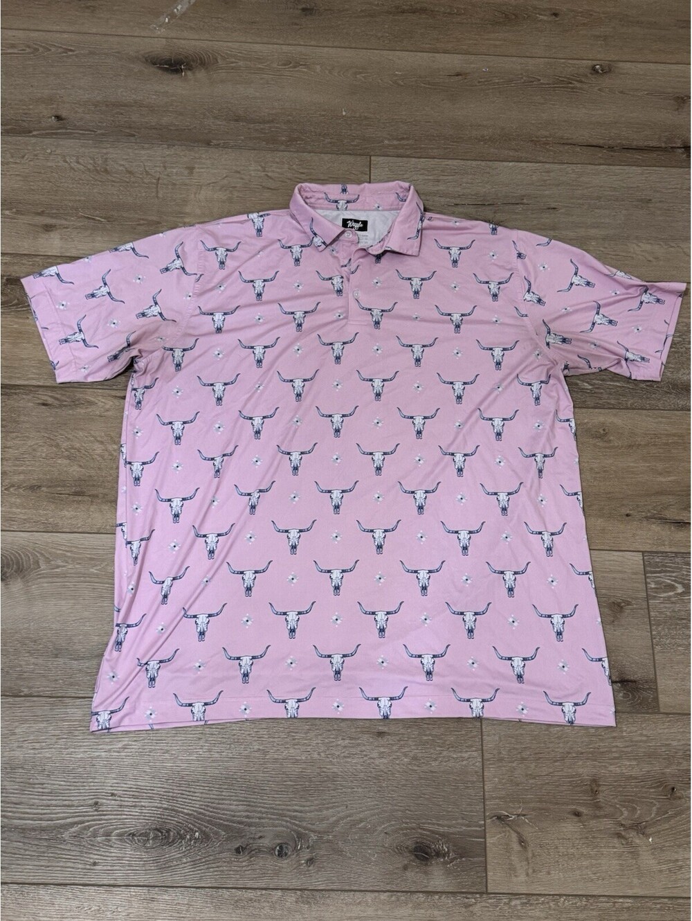 Waggle Men's 3XL Pink Short Sleeve Golf Polo Shirt Bull Graphic Print Stretch
